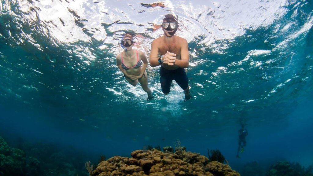 a man and a woman snorkelling