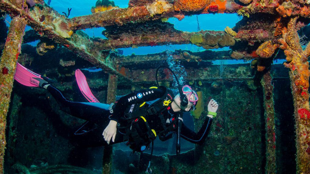 diving in boat wreck