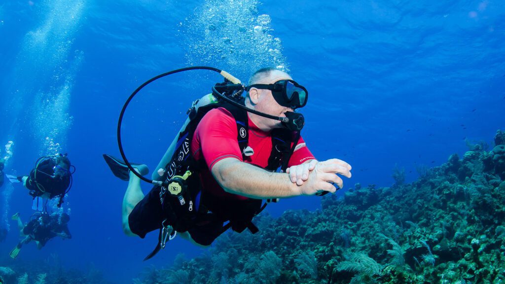 Man diving in Caribbean ocean