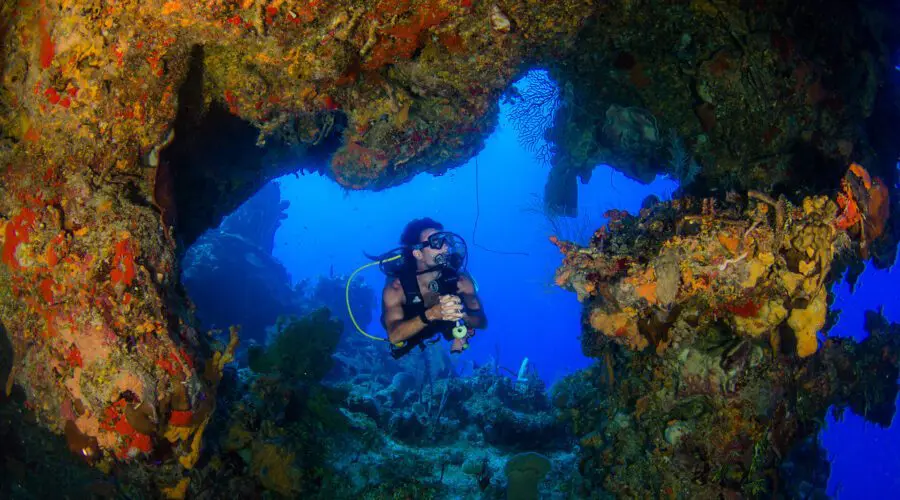 Diving in cave in Cayman Islands